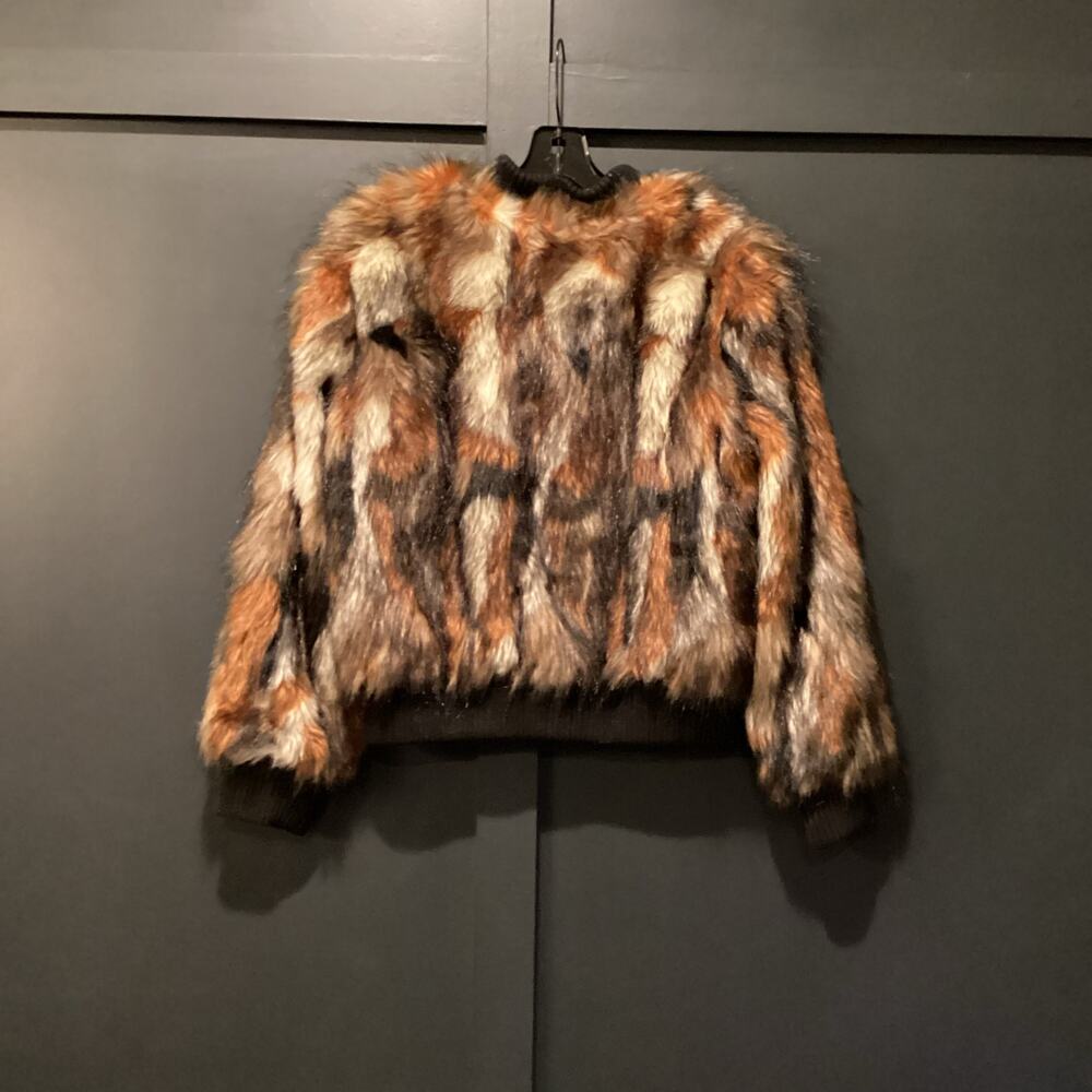 Cupcakes and Cashmere brown Faux Fur Petras Patchwork Bomber Jacket M NWT - Picture 2 of 10